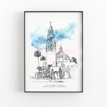 Load image into Gallery viewer, Balboa Park California Tower Art Print – Architectural Landmark Illustration – Museum Store Fine Art – San Diego Historic Wall Decor