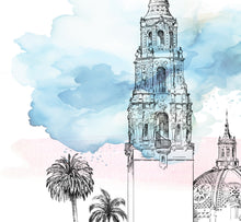 Load image into Gallery viewer, Balboa Park California Tower Canvas Tote Bag – San Diego Museum Gift Shop Tote, Architectural Art Souvenir