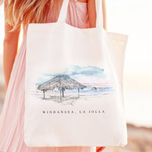 Load image into Gallery viewer, Windansea Beach La Jolla Tote Bag – Hand-Drawn Coastal Landmark Art, Organic Cotton California Gift Shop Tote