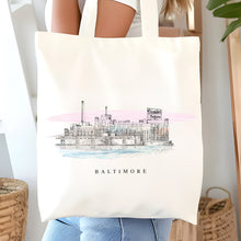 Load image into Gallery viewer, Baltimore Domino Sugar Skyline Renissance Style Tote Bag
