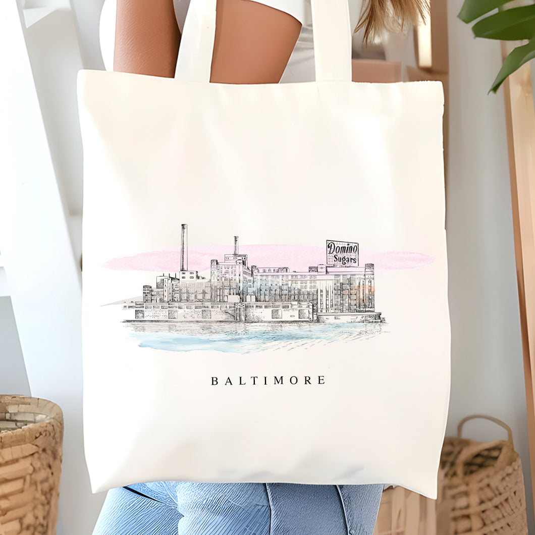 Baltimore Domino Sugar Skyline Renissance Style Tote Bag