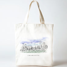 Load image into Gallery viewer, Charlotte, NC Skyline Renissance Style Tote Bag
