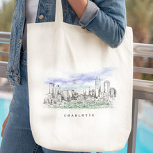 Load image into Gallery viewer, Charlotte, NC Skyline Renissance Style Tote Bag
