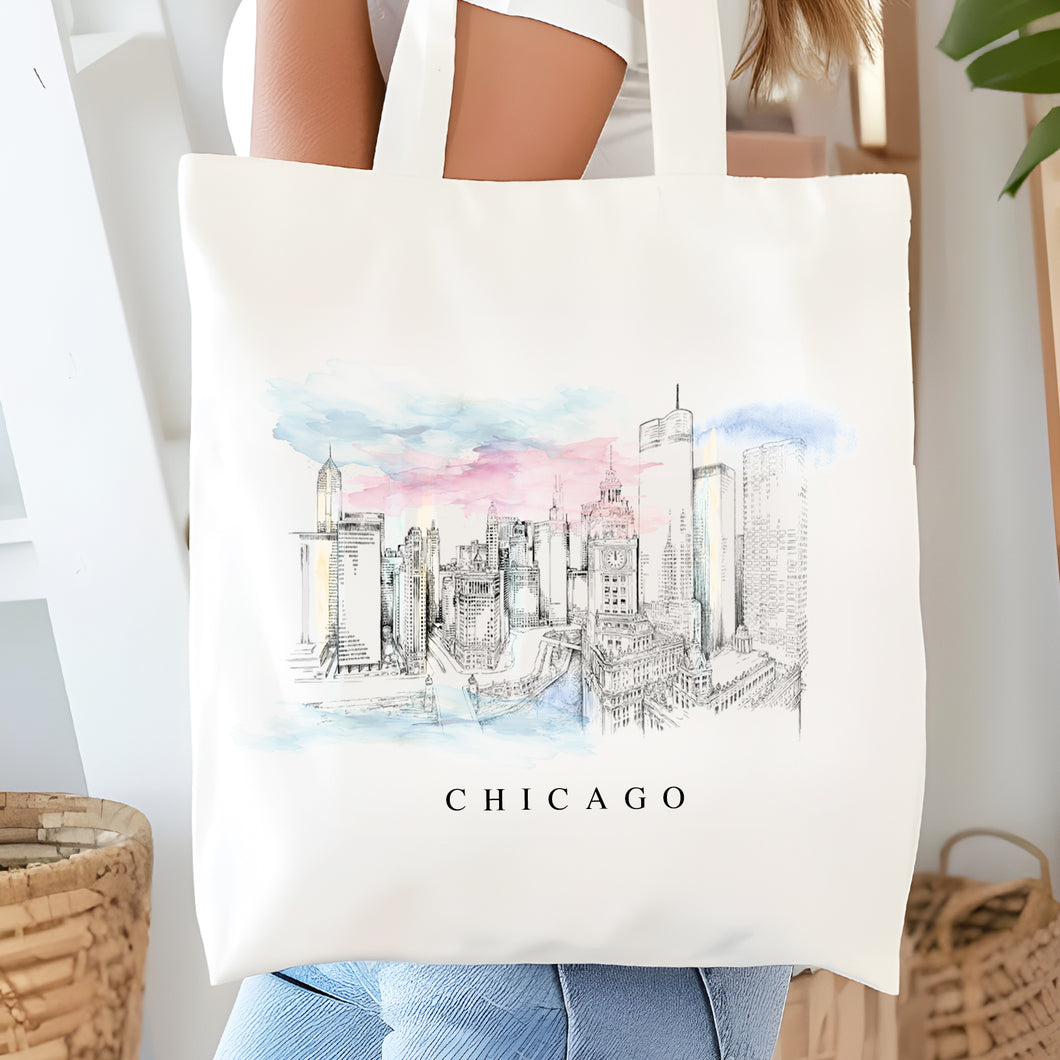 Chicago Skyline Renissance Style Tote Bag
