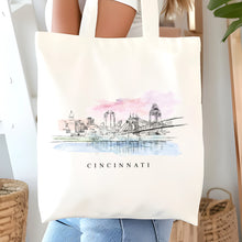 Load image into Gallery viewer, Cincinnati Skyline Renissance Style Tote Bag
