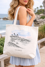Load image into Gallery viewer, La Jolla Cove California Coastal Tote Bag | Beach Gift Shop Souvenir | Hand-Drawn Travel Art Boutique Accessory
