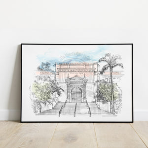 The Natural History Museum at Balboa Park, San Diego, NAT, Hand Drawn Fine Art Prints