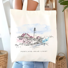 Load image into Gallery viewer, Portland Head Light Lighthouse in Maine Renissance Style Tote Bag
