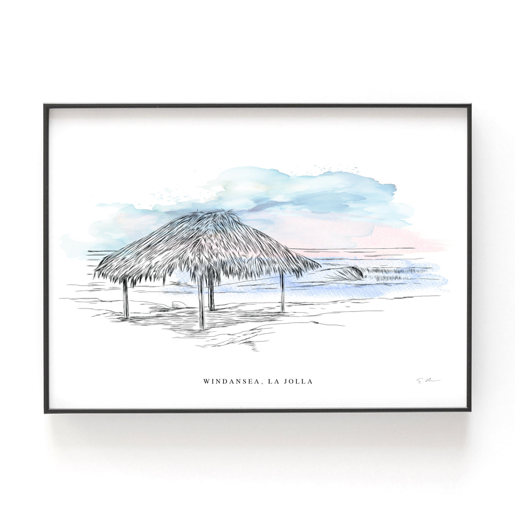 Windansea La Jolla Hut, Hand Drawn Fine Art Prints